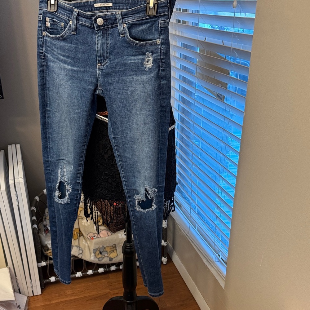 Alexa Chung for AG , Distressed Blue Women's Jeans, 26R straight leg ankle